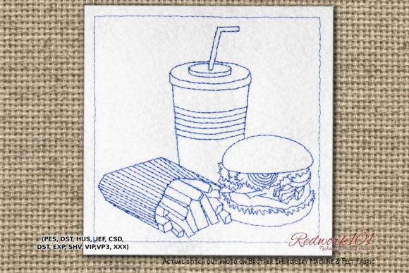 Burger with Fries Redwork Embroidery Review